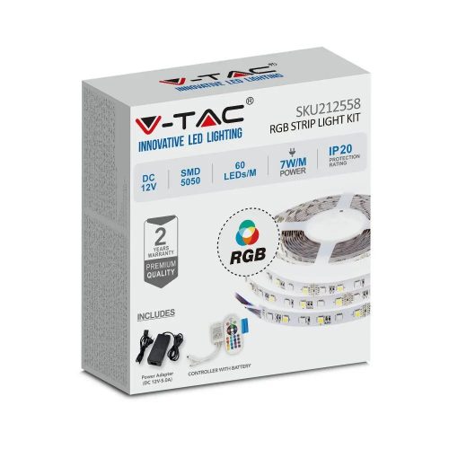 V-TAC LED SZALAG SZETT RGB 5050 60LED/m 12V IP20 - 5m - 212558