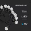 V-TAC 10 x 0.4W LED Fényfüzér 5m 10 izzó 3000K - 212728