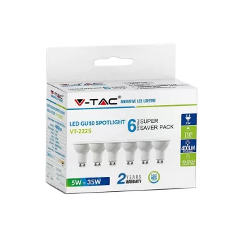   V-TAC LED spotlámpa  csomag (6 db) GU10 MR16 4.5W 110° 3000K spot - 212739