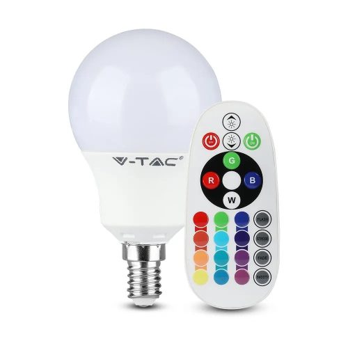 V-TAC LED lámpa infra távirányítóval E14 P45 4.8W 180° RGB + 3000K kisgömb - 212775