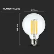 V-TAC Átlátszó LED izzó filament COG  E27 G95 18W 3000K nagygömb - 212803