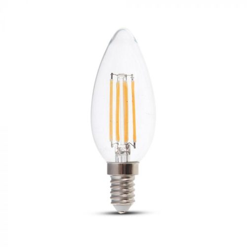 V-TAC Átlátszó LED filament COG lámpa E14 C35 4W 3000K gyertya - 214301