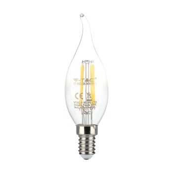  V-TAC Átlátszó LED izzó filament COG  E14 C37 4W 2700K gyertyaláng - 214302