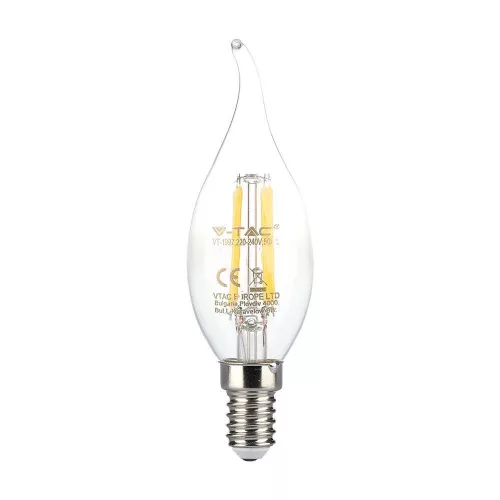 V-TAC Átlátszó LED izzó filament COG  E14 C37 4W 2700K gyertyaláng - 214302