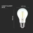V-TAC Átlátszó LED izzó filament COG  E27 A60 6W 4000K gömb - 214303