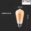 V-TAC Borostyán LED izzó filament COG  E27 ST64 4W 2200K - 214361