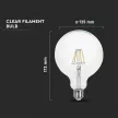 V-TAC Átlátszó LED izzó filament COG  E27 G125 10W 4000K nagygömb - 214423