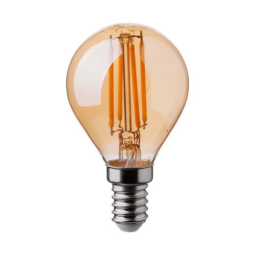 V-TAC Borostyán LED filament COG lámpa E14 P45 4W 2200K kisgömb - 214499