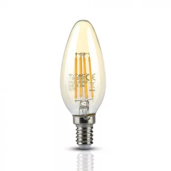   V-TAC Borostyán LED izzó filament COG  E14 C35 4W 2200K gyertya - 217113