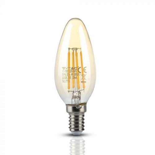 V-TAC Borostyán LED filament COG lámpa E14 C35 4W 2200K gyertya - 217113