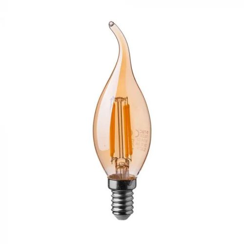 V-TAC Borostyán LED filament COG lámpa E14 C35 4W 2200K gyertyaláng - 217114