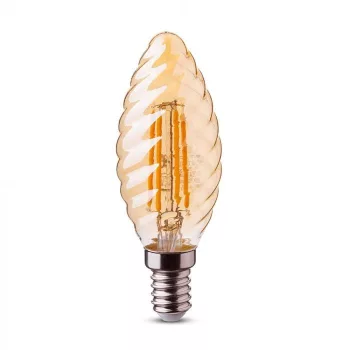   V-TAC Borostyán LED izzó filament COG  E14 C35 4W 2200K csavart gyertya - 217115