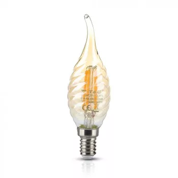   V-TAC Borostyán LED izzó filament COG  E14 C35 4W 2200K csavart gyertyaláng - 217116