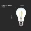 V-TAC Átlátszó LED izzó filament COG  E27 A60 4W 6500K gömb - 217120