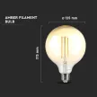 V-TAC Borostyán LED izzó filament COG  E27 G125 8W 2200K - 217155