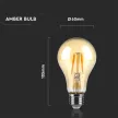V-TAC Borostyán LED izzó filament COG  E27 A60 10W 2200K gömb - 217157