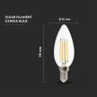 V-TAC Átlátszó LED izzó filament COG  E14 C35 6W 4000K gyertya - 217424