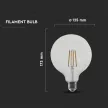 V-TAC Átlátszó LED izzó filament COG  E27 G125 12.5W 4000K nagygömb - 217454