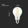 V-TAC Átlátszó LED izzó filament COG  E27 A70 12W 4000K gömb - 217459