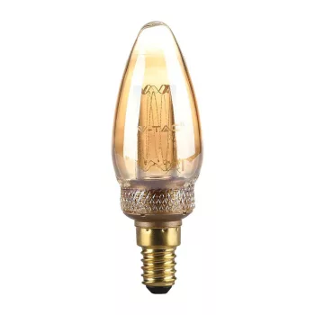   V-TAC Borostyán LED izzó filament COG  E14 C35 2W 1800K gyertya - 217472