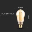 V-TAC Borostyán LED izzó filament COG  E27 ST64 4W 1800K - 217474