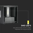 V-TAC 12W LED Fali lámpa Bridgelux Chip fekete színű négyzet alakú 4000K - IP65 - 218530