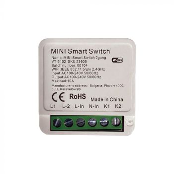   V-TAC MINI Online kapcsoló 2 gang, Amazon Alexa & Google Home kompatibilis - 23605