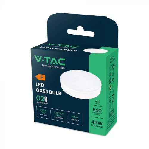 V-TAC LED spotlámpa  GX53 6.4W 120° 3000K kör - 23901