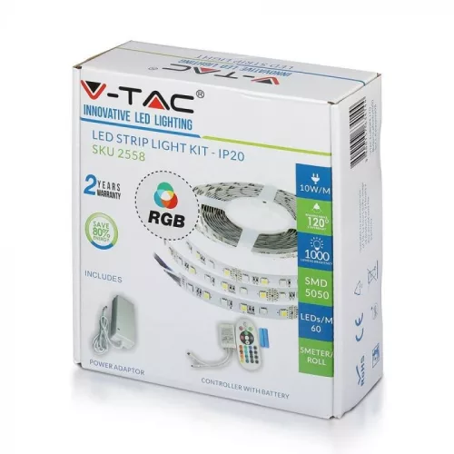V-TAC LED SZALAG SZETT RGB 5050 60LED/m 12V IP20 - 5m - 2558