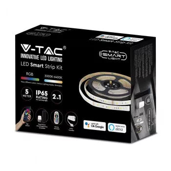   V-TAC LED Szalag szett RGB+WW-CW Google Home és Amazon Alexa kompatibilis + 3 az 1-ben 5050 4W/M IP65 5m - 2628