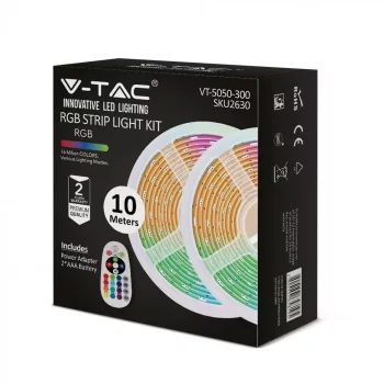   V-TAC LED Szalag szett RGB 5050 4.8W/M 300LED IP20 2x5m - 2630