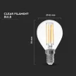 V-TAC Átlátszó LED izzó filament COG  E14 P45 6W 130lm/w 2700K kisgömb - 2854