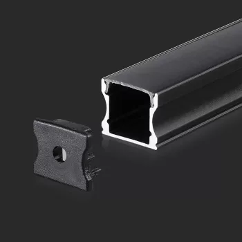   V-TAC Alumínium profil (Fekete) - Falon kívüli - Fekete fedlappal - 2000 x 17.2 x 14.4 mm - 2878