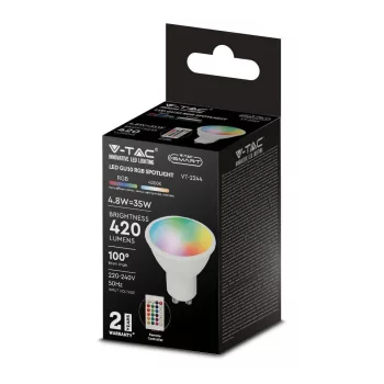   V-TAC LED spotlámpa  GU10 MR16 4,8W 110° RGB+4000K RF controll spot  - 2930