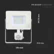 V-TAC 30W Mozgásérzékelős LED reflektor 100° 3000K fehér házas (Samsung Chip) - 457