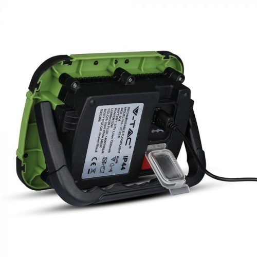 V-TAC 20W LED tölthető, hordozható reflektor USB aljzattal, SOS funkcióval 100° 6400K zöld, fekete házas (Samsung Chip) - 504