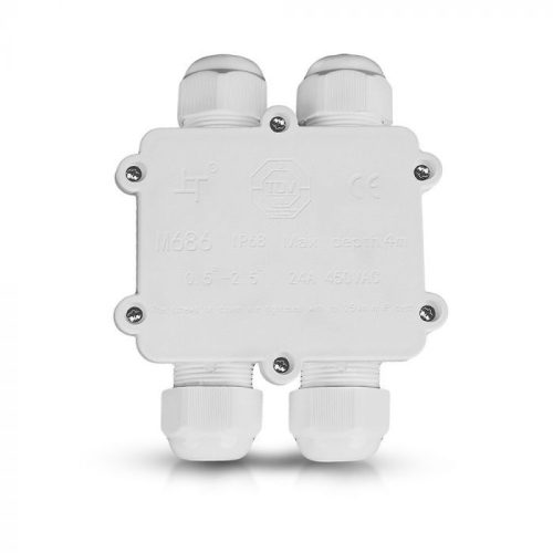 V-TAC Vízálló kötődoboz 4-es elosztású 8-12 mm fehér színű IP68 - 5983