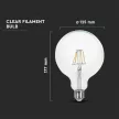 V-TAC Átlátszó LED izzó filament COG  E27 G125 6W 6400K nagygömb - 7427