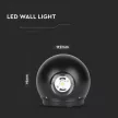 V-TAC 6W LED Fali világítás IP65 fekete színű kerek 3000K - 8303