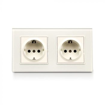   V-TAC EU Kettős Konnektor 16A üveg panel fehér színű - 8402