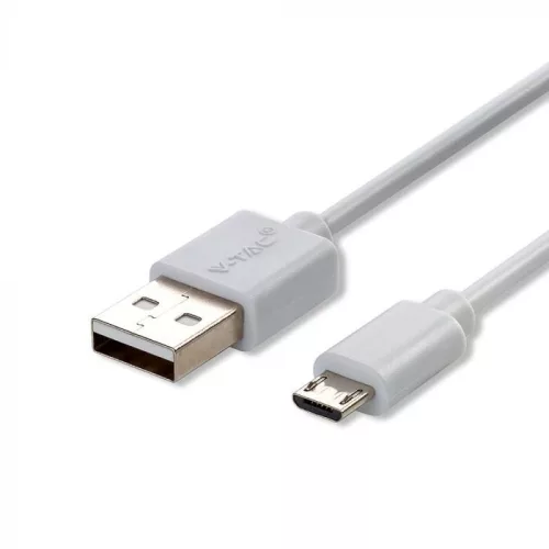 V-TAC 1M Micro USB kábel fehér - gyöngy széria - 8480