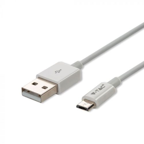V-TAC 1M Micro USB kábel fehér - ezüst széria - 8484