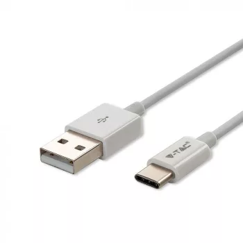   V-TAC 1M C Típusú USB kábel fehér - ezüst széria - 8486