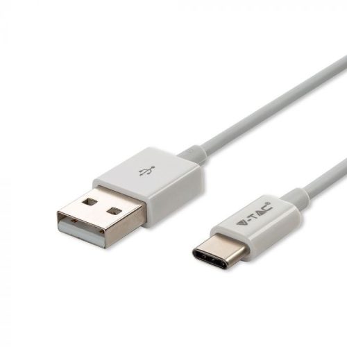 V-TAC 1M C Típusú USB kábel fehér - ezüst széria - 8486
