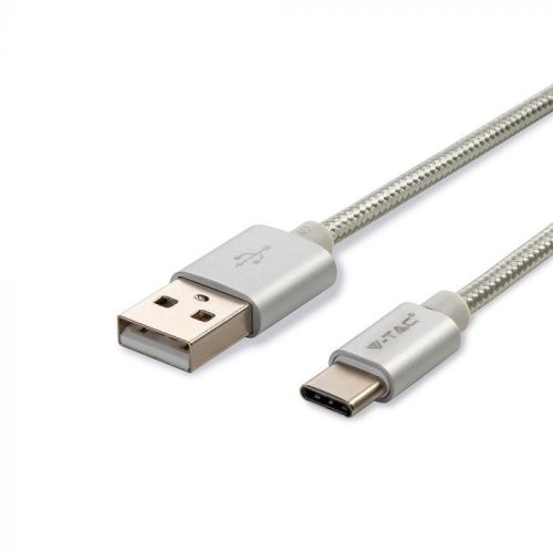 V-TAC 1M C Típusú USB kábel ezüst - platinum széria - 8492