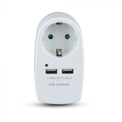 V-TAC Hálózati adapter 2 USB porttal fehér színű - 8795