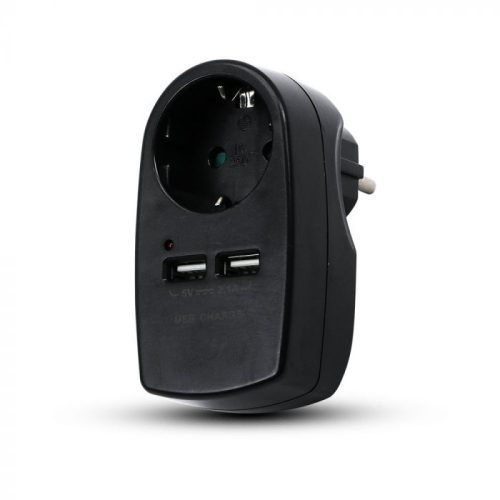 V-TAC Hálózati adapter 2 USB porttal fekete színű - 8796