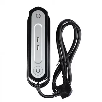   V-TAC 3-as asztali elosztó, túlfeszültség elleni védelemmel, kapcsolóval, 2 USB porttal 1.5mm x 1.4m - 8817