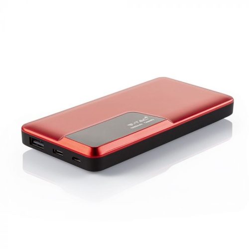 V-TAC POWER BANK (hordozható töltő) 10000mAh digitális kijelző, USB C - piros - 8871
